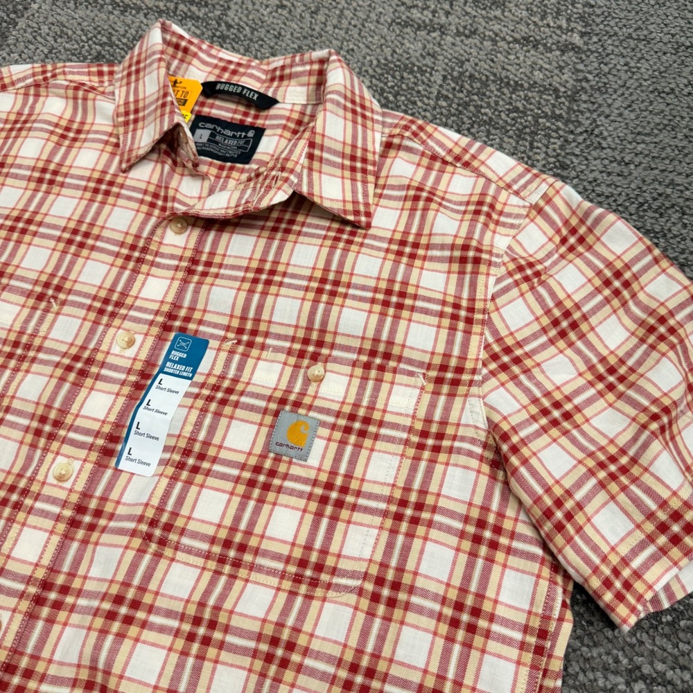 Carhartt Bozeman Relaxed Fit Shirt Mens L Red Plaid Rugged Flex Short Sleeve